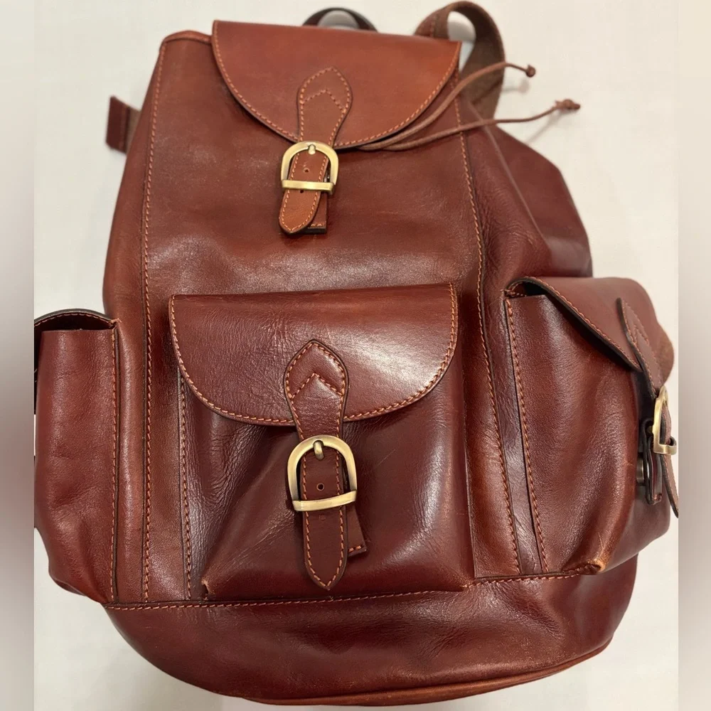Old Angler Firenze Backpack Leather 3 Pockets Compartment Laptop Backpack